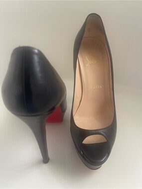 Christian Louboutin Black Peep-Toe Stiletto with Red Sole